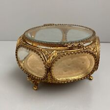 Antique Ormolu Filigree Ornate Beveled Glass Gilded Jewelry Casket 6-Sided READ picture