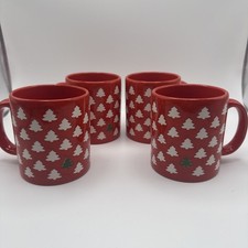 Vintage Waechtersbach West Germany Red Lone Christmas Tree Mugs Set of 4 Rare picture