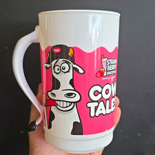 Cow Tales Strawberry Smoothie Advertising Mug Cup White Pink Black Cow Graphic picture