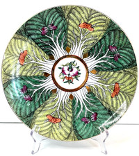 Vintage Famille Verte Bok Choy Hand Painted Plate Butterflies Hong Kong 10.25” picture