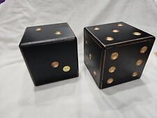 Pair Huge Wooden Dice 5 Inch Decoration Black Set 6 Sided Gold  picture