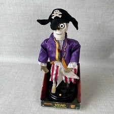 2005 Gemmy Halloween Head Be-Holders Skeleton Pirate Talk Sing Dance READ picture