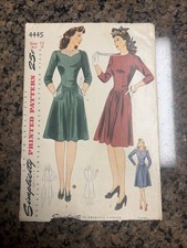 VTG 1940’s Simplicity 4445 Dress Sewing Pattern - 3/4 Sleeve - Size 12 - Bust 30 picture