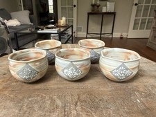 Set of 5 Vintage Kiyomizu-yaki Japanese Tea Bowls Kyoto Ceramic Chawan 園 Stamp picture