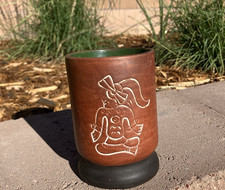 VTG Leopoldo De Mexico Pottery Vase Aztec Mayan Figure Brown Green 5” picture