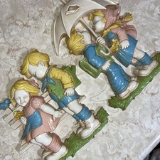 VTG 1977 Children Wall Plaques blue pink green boy girl Homco Home Interiors picture