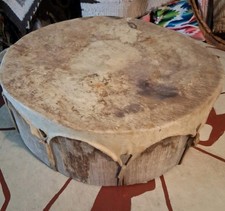×VINTAGE 1970S TAOS PUEBLO DRUM COTTON WOOD RARE SIGNED PIECE× picture