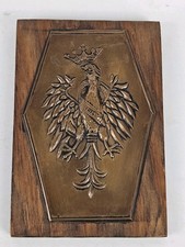 Antique POLISH Eagle Crest Brass Wall Plaque Sign 5