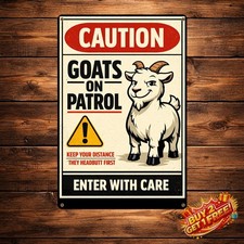 Beware Of Goat Funny Farm Animal Warning Metal Wall Sign 8x12 picture