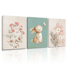 Dytila Framed Nursery Wall Art Set of 3 Pink Flower Green Bunny 16x24 inches picture