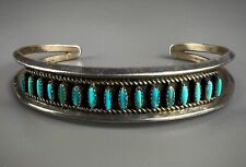 Vintage Zuni Sterling Silver Petite Point Turquoise Cuff Bracelet OLD picture