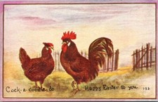 Antique Postcard Happy Easter Rooster Hen Cock-a-Doodle-Do FA Owen Co c1915 picture