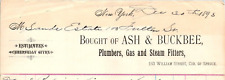 1893 Ash & Buckbee Plumbers Gas & Steam Fitters Estimates Cheerfully Given NYC picture