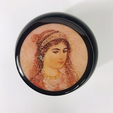 Vintage Edna Hibel Wood Urn Box Trinket/Vanity/Jewelry Signed Woman 3” Dark picture
