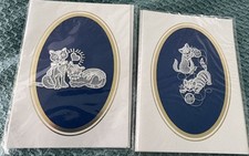 Vintage Brussels Bobbin Lace Cats Playing w/ Yarn Ball & Cats w/Heart~ Cards picture