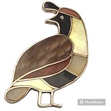 1960s Vintage Signed Zuni Jadok Sterling Silver Inlay Quail Pin Brooch  picture