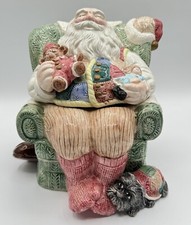 VTG Fitz & Floyd 1992 Scottie Dog Christmas Quilt Santa In Chair Cookie Jar EUC picture