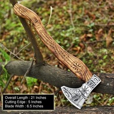 Hand Forged Viking Style Vegvisir Etched Bearded Axe picture
