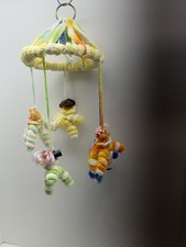 Vintage Crocheted Clowns Mobile Circus Five Clowns & Bells 1970s Retro Handmade picture