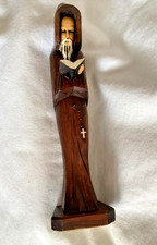 Vintage 11.5 Inch Carved Wooden Hooded Monk Figurine-Religious Folk Art picture