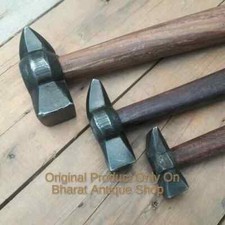 Set of 3 Black Iron Hammer Blacksmith Wooden Handle picture