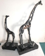 2 Brutalist Design Cast Iron Giraffe Mother With Calf Sculpture On Granite Base picture