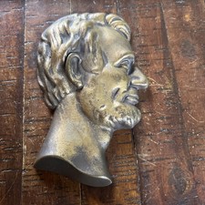 Vtg MCM Art Deco Wall Hanging Abraham Lincoln Cast Bronze Profile Head Figure picture