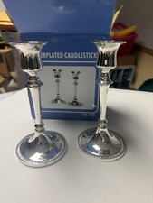 Silverplated Shabbat Candleholders Approx 6” picture