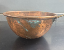 Vtg Heavy Copper Mixing Bowl 10” Brass Ring Round Bottom Rolled Edge picture
