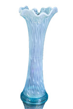 Victorian Blue Opalescent Glass Swung Vase – 12” Tall picture