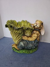 Henri Chrisdon Resin Bunny Rabbit 2000 Figurine Planter Overalls Lettuce picture