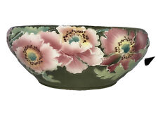 Vintage porcelain Bowl Vase Sage Green Pink Floral Poppies 592 CK-SC mark picture