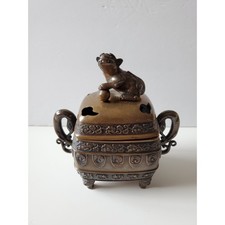 Antique Japanese Bronze Incense Burner Meiji 1800s Koro Censer Shishi Heavy 3lb picture