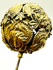 Uncommon Antique Hatpin 8 Beautiful Faces Fancy Design Golden Leaves Collectible picture
