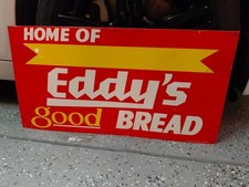 c.1960s Original Vintage Home Of Eddys Good Bread Sign Metal 2 Sided Grocery Gas picture