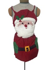 Vintage Santa Face Christmas Apron Plush Holly picture