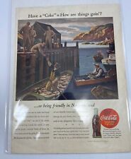 1952 & 1944 WWII Coca-Cola Vintage Print Ads Soldiers Fishermen Dock Cooler picture