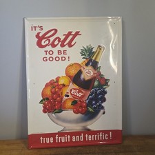 Vintage COTT BEVERAGES Tin Soda Sign Embossed 