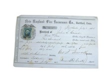Antique 1866 New England Fire Insurance Policy Paper Ephemera CT Hartford picture