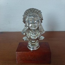 vintage chromed bust of a Indian chief car mascot mounted picture