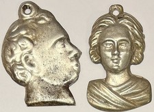 original & Very antique lot x2 ex votos faces design lamine du metal beauty picture