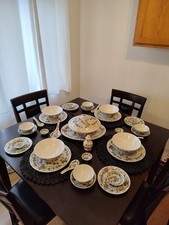 Large Mid Century Zhongguo Jingdezhen Handpainted China Set Butterflies Flowers picture