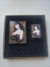 1998 Zippo Bettie Page in LEOPARD Black Matte Unfires in box picture
