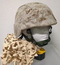 USMC Lightweight Helmet LARGE w/ MARPAT Cover, Desert Camo Net Scrim Fallujah picture