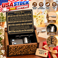 Wooden Amazing Grace Hand Crank Music Box Religious Gift picture