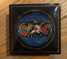 Vintage Russian Palekh Lacquer Box Hand Painted Troika Signed Authentic 1970's picture