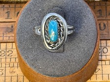 Vintage Native Navajo Sterling Petite Turquoise Ring sz 7.25--2414.26 picture
