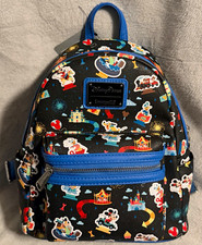 Loungefly Disney Parks Mini Backpack Black/Blue Trim Multicolor Icons Print picture