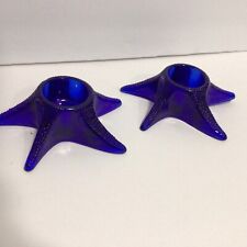 Vtg Cobalt Blue Starfish Candle Holders Indiana Glass Hobnail On Tentacles HTF picture