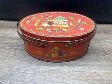 Vintage Red Tin Oval Basket with Handles Picnic Sewing Classic PA Dutch Folk Art picture